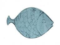 Dark Blue Whitewashed Cast Iron Fish Decorative Plate 8