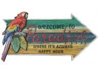 Wooden Arrow Welcome To Paradise Parrot Beach Sign 18