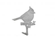 Whitewashed Cast Iron Cardinal Sitting on a Tree Branch Decorative Metal Wall Hook 6.5