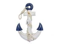 Wooden Rustic Blue-White Anchor w- Hook Rope and Shells 13