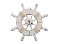 Rustic All White Decorative Ship Wheel With Anchor 9