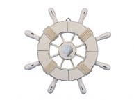 Rustic All White Decorative Ship Wheel With Seashell 9