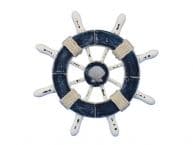 Rustic Dark Blue and White Decorative Ship Wheel With Seashell  6