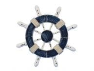 Rustic Dark Blue and White Decorative Ship Wheel 6