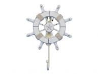 Rustic All White Decorative Ship Wheel with Starfish and Hook 8