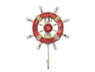 Rustic Red and White Decorative Ship Wheel with Hook 8