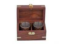 Antique Brass Anchor Shot Glasses With Rosewood Box 4 - Set of 2