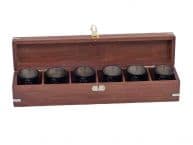 Oil Rubbed Bronze Anchor Shot Glasses With Rosewood Box 12 - Set of 6