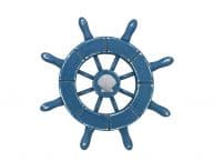 Rustic Light Blue Decorative Ship Wheel With Seashell  6