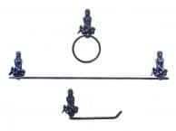 Rustic Dark Blue Cast Iron Mermaid Bathroom Set of 3 - Large Bath Towel Holder and Towel Ring and Toilet Paper Holder