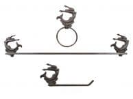 Cast Iron Decorative Arching Mermaid Bathroom Set of 3 - Large Bath Towel Holder and Towel Ring and Toilet Paper Holder
