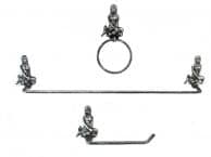 Antique Silver Cast Iron Mermaid Bathroom Set of 3 - Large Bath Towel Holder and Towel Ring and Toilet Paper Holder