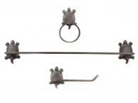 Cast Iron Turtle Bathroom Set of 3 - Large Bath Towel Holder and Towel Ring and Toilet Paper Holder