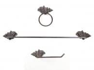Cast Iron Conch Shell Bathroom Set of 3 - Large Bath Towel Holder and Towel Ring and Toilet Paper Holder