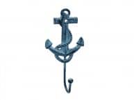 Rustic Dark Blue Whitewashed Cast Iron Anchor Hook 7