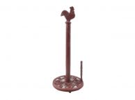 Rustic Red Whitewashed Cast Iron Rooster Paper Towel Holder 15
