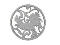 Whitewashed Cast Iron Rooster Trivet 8