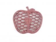 Rustic Red Whitewashed Cast Iron Apple Kitchen Trivet 6