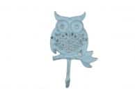 Rustic Light Blue Cast Iron Owl Hook 6