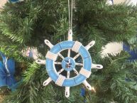 Rustic Light Blue and White Decorative Ship Wheel With Seagull Christmas Tree Ornament 6