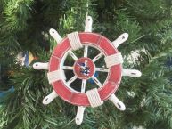 Rustic Red and White Decorative Ship Wheel With Seagull Christmas Tree Ornament 6
