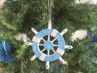 Rustic Light Blue and White Decorative Ship Wheel Christmas Tree Ornament 6