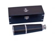 Deluxe Class Admirals Chrome - Leather Spyglass Telescope 27 with Black Rosewood Box