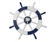 Dark Blue and White Decorative Ship Wheel with Palm Tree 18