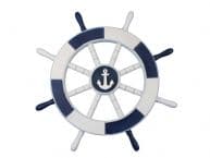 Dark Blue and White Decorative Ship Wheel with Anchor 18