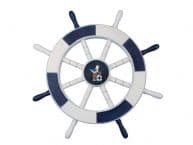 Dark Blue and White Decorative Ship Wheel with Seagull and Lifering 18