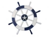 Dark Blue and White Decorative Ship Wheel with Starfish 18