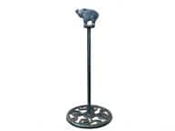 Rustic Silver Cast Iron Pig Extra Toilet Paper Stand 15
