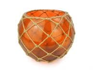 Orange Japanese Glass Fishing Float Bowl with Decorative Brown Fish Netting 10