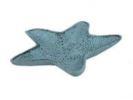 Dark Blue Whitewashed Cast Iron Starfish Decorative Bowl 8
