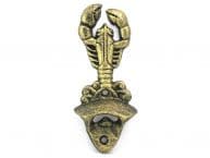 Antique Gold Cast Iron Wall Mounted Lobster Bottle Opener 6