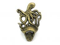 Antique Gold Cast Iron Wall Mounted Octopus Bottle Opener 6