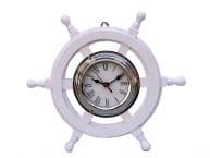 Deluxe Class White Wood and Chrome Pirate Ship Wheel Clock 12