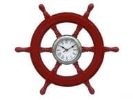 Deluxe Class Red Wood and Chrome Pirate Ship Wheel Clock 18