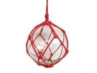 Clear Japanese Glass Ball Fishing Float with Red Netting Decoration 10