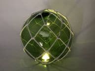Tabletop LED Lighted Green Japanese Glass Ball Fishing Float with White Netting Decoration 10