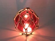 Tabletop LED Lighted Red Japanese Glass Ball Fishing Float with Brown Netting Decoration 4