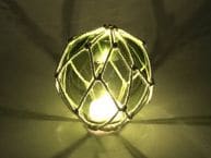 Tabletop LED Lighted Green Japanese Glass Ball Fishing Float with White Netting Decoration 4