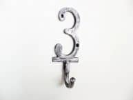 Rustic Silver Cast Iron Number 3 Wall Hook 6