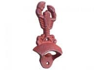 Red Whitewashed Cast Iron Wall Mounted Lobster Bottle Opener 6