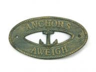 Antique Bronze Cast Iron Anchors Aweigh with Anchor Sign 8