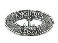 Antique Silver Cast Iron Anchors Aweigh with Anchor Sign 8