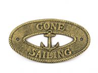 Antique Gold Cast Iron Gone Sailing with Anchor Sign 8