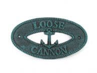 Seaworn Blue Cast Iron Loose Cannon with Anchor Sign 8