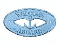  Dark Blue Whitewashed Cast Iron Welcome Aboard with Anchor Sign 8