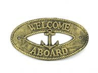 Antique Gold Cast Iron Welcome Aboard with Anchor Sign 8